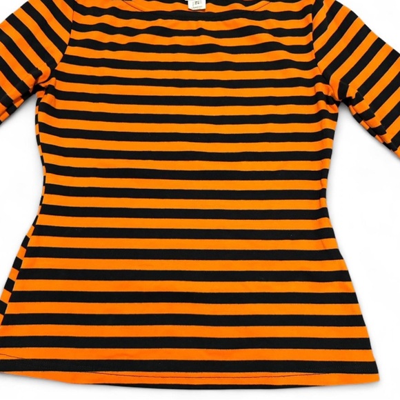 Unique Vintage Halloween Black Orange Striped Long Sleeve Top M Retro Witchy - Picture 8 of 8